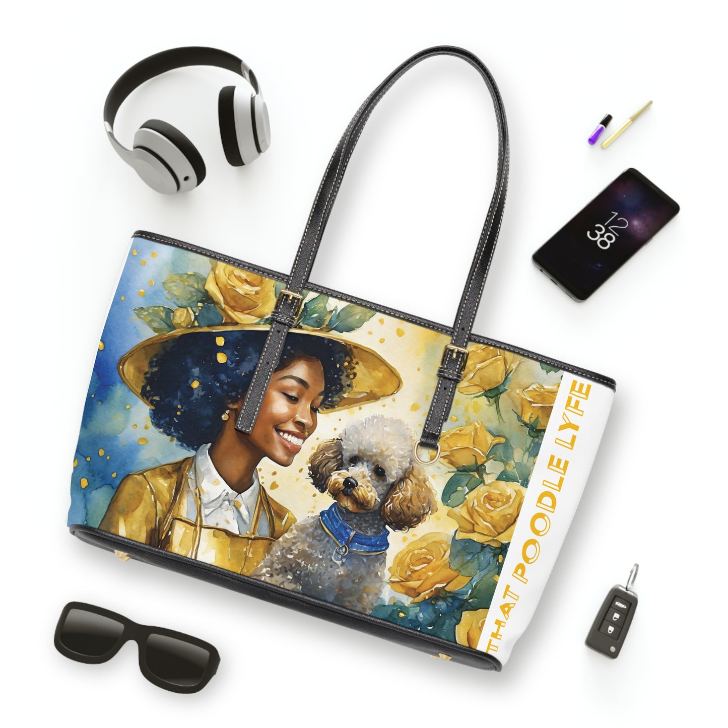 Tea time Poodle PU Leather Shoulder Bag