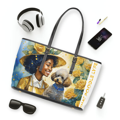 Tea time Poodle PU Leather Shoulder Bag