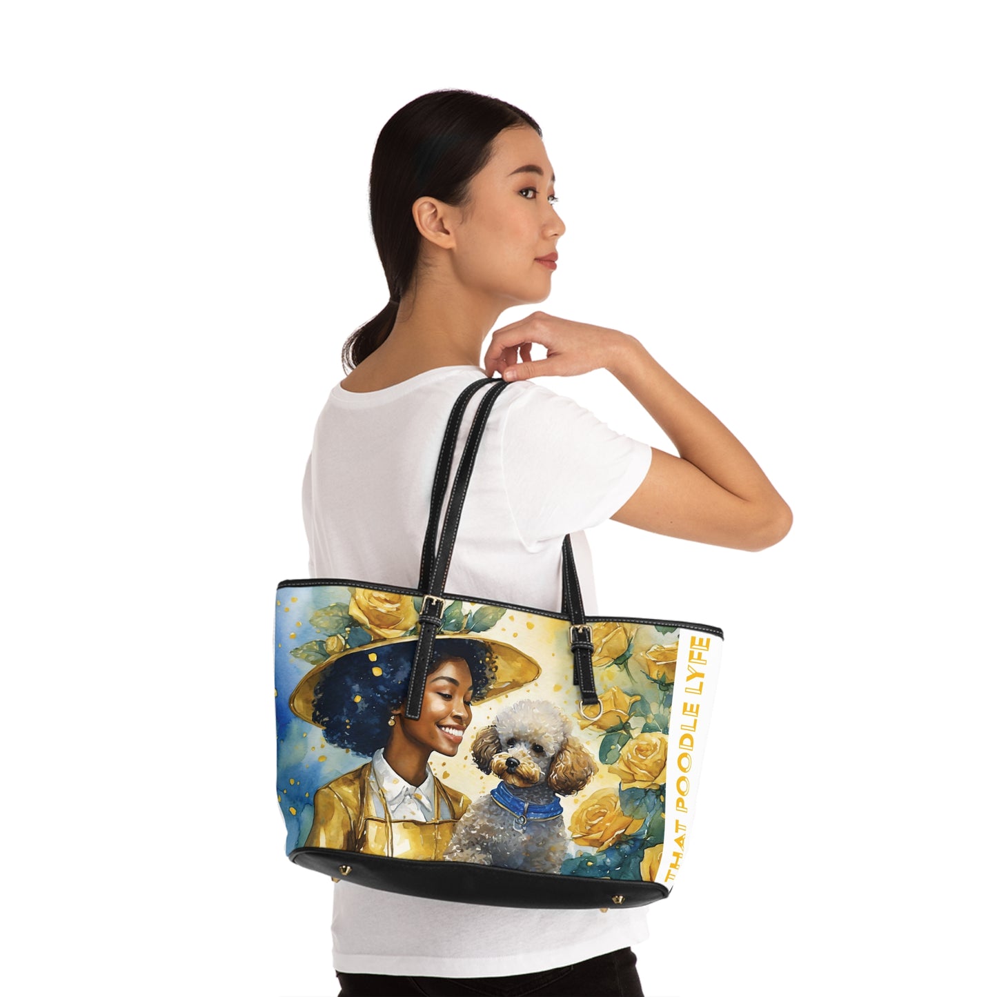 Tea time Poodle PU Leather Shoulder Bag