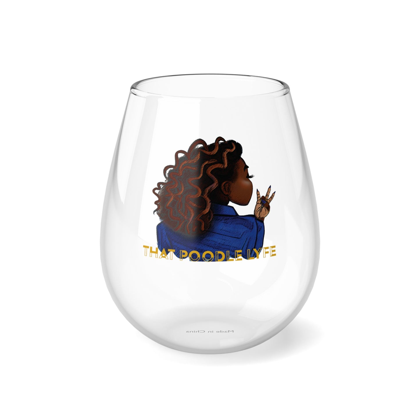 Poodle Girl Stemless Wine Glass, 11.75oz