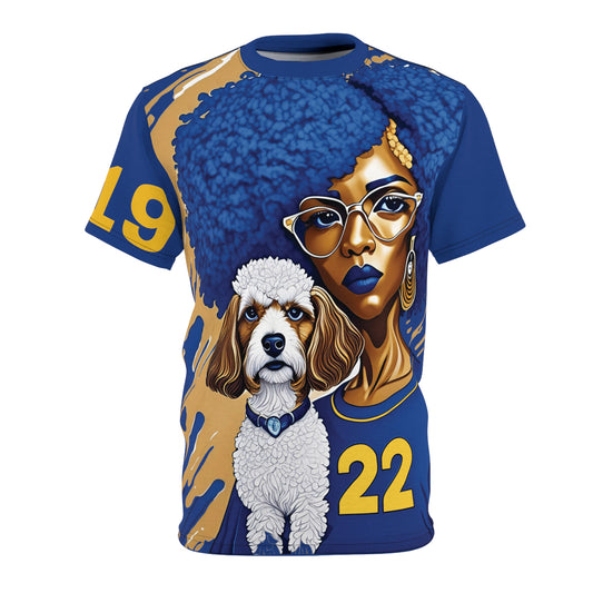 1922 Poodle Tee Blue | Gold & White