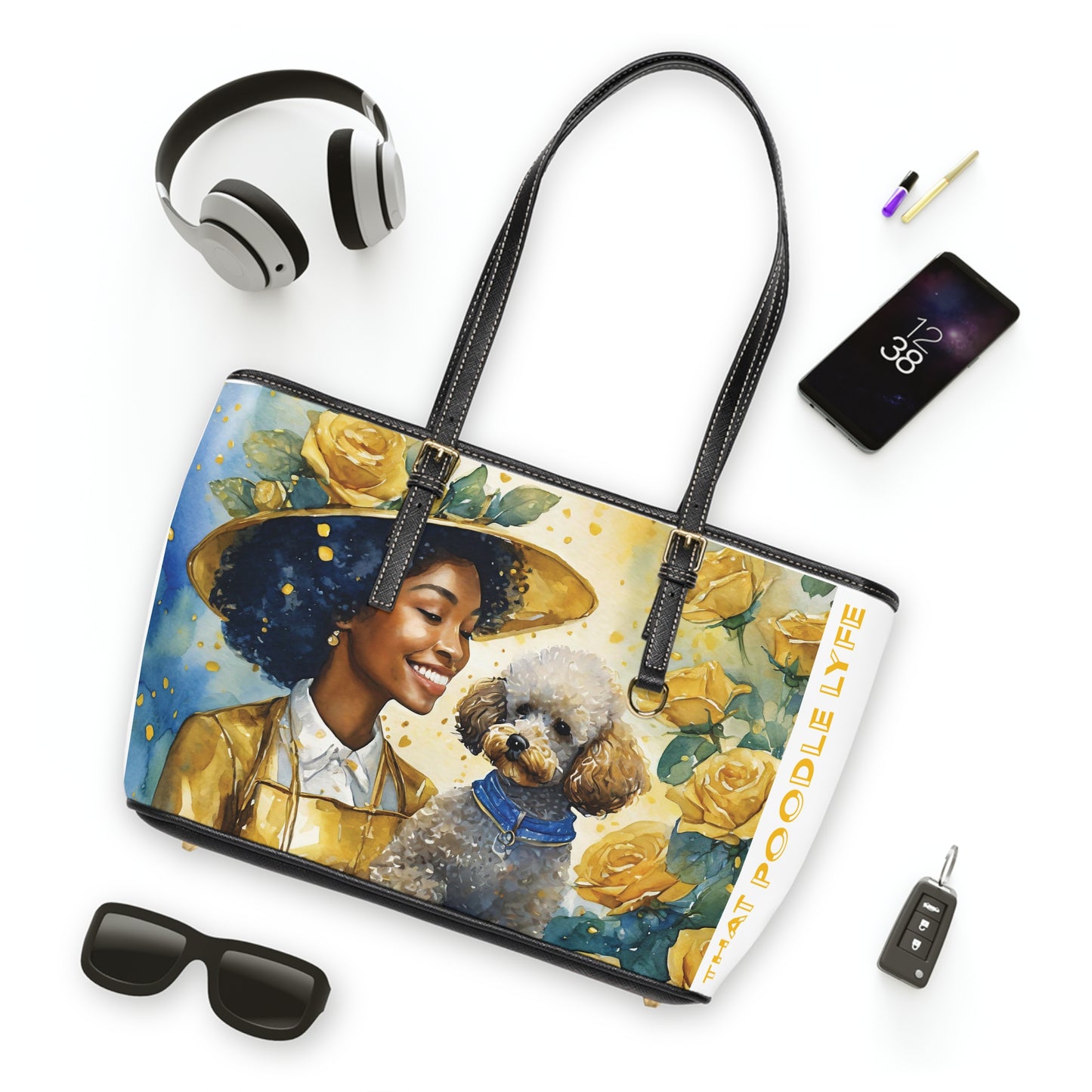 Tea time Poodle PU Leather Shoulder Bag